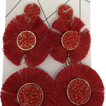 Red Hand Beaded Tassel Earrings