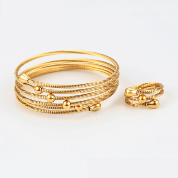 Lucie 24K Dubai Gold Plated Bangle+Ring Set